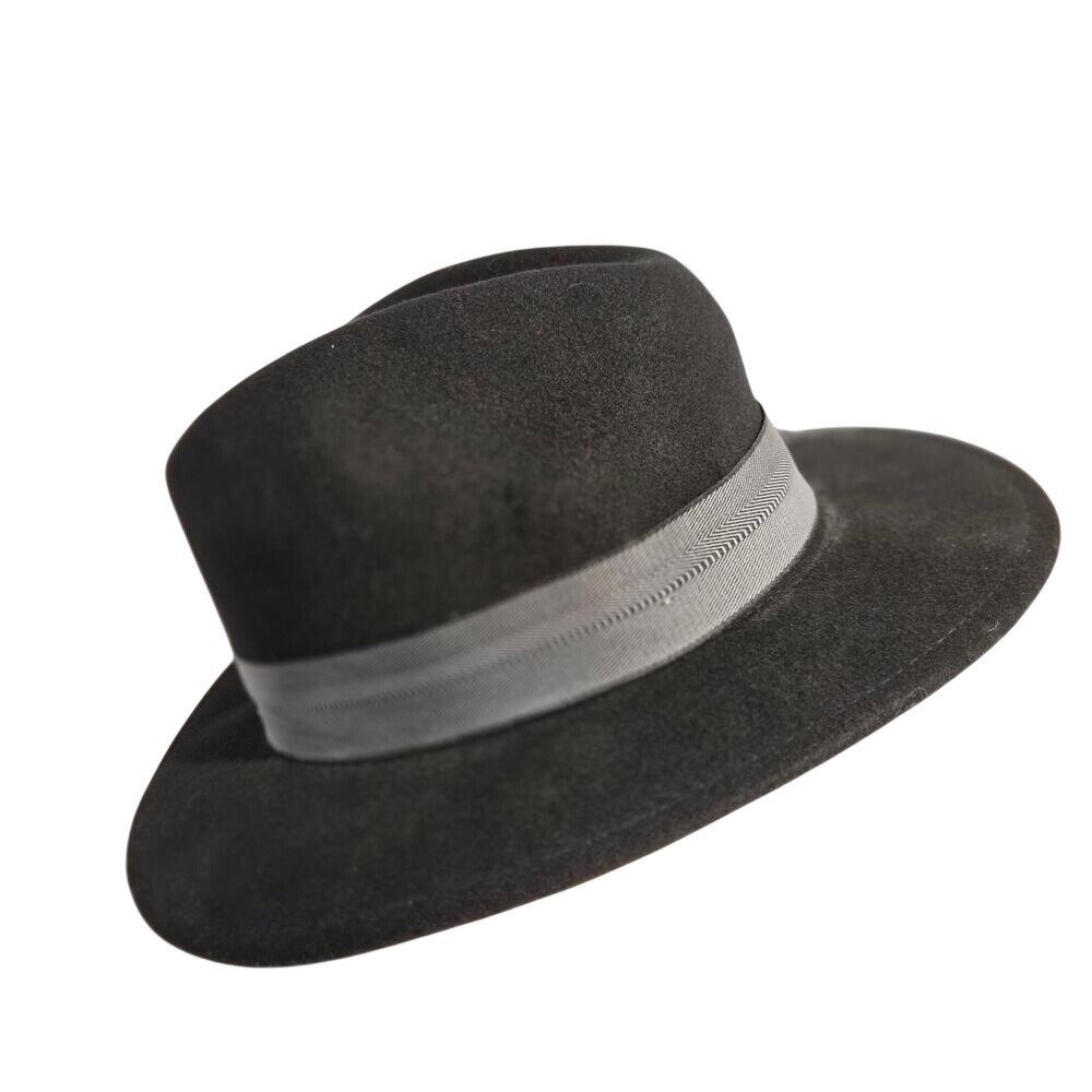 Sunday Afternoons Black Wool Fedora Hat Wide Brim UPF 50+ Large Herringbone Band - Picture 3 of 6
